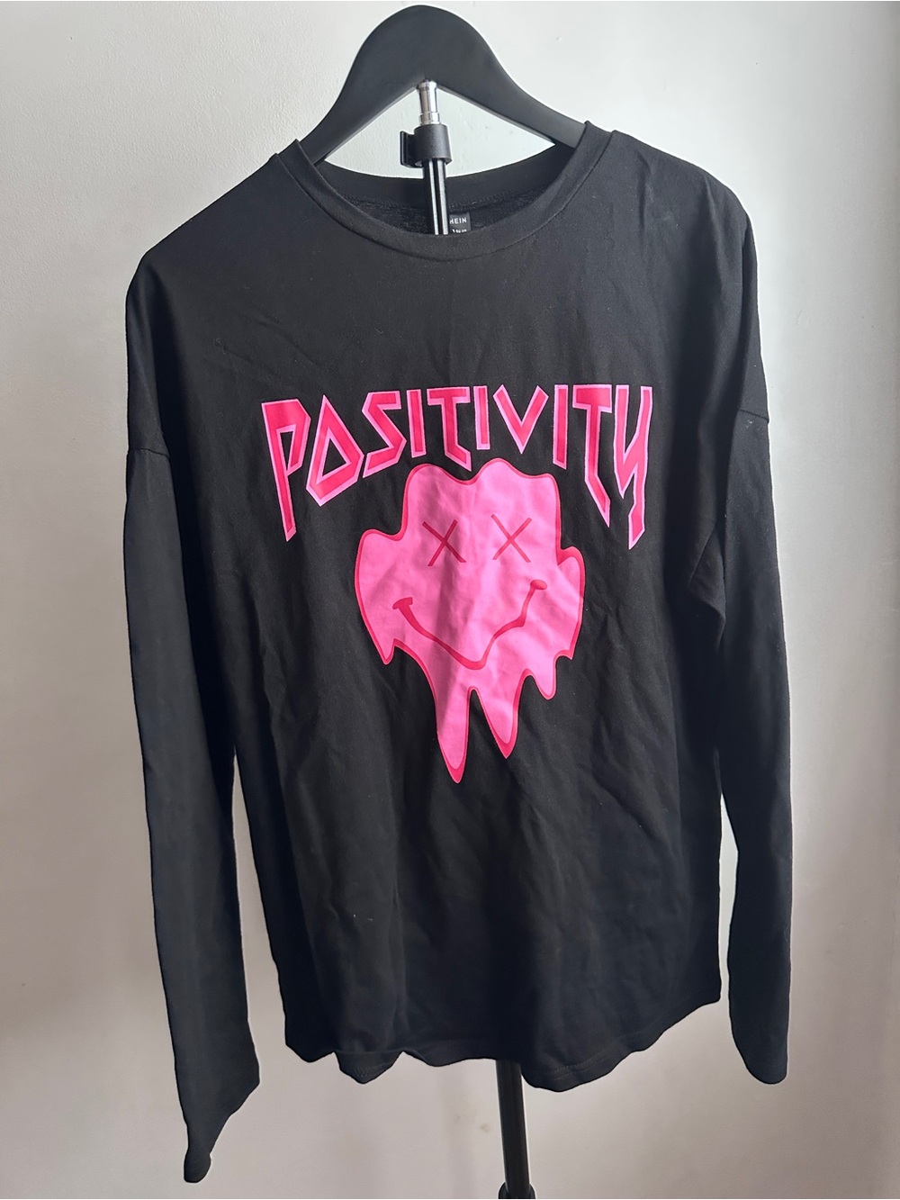 Long-Sleeve Tee with Pink Positivity Graphic